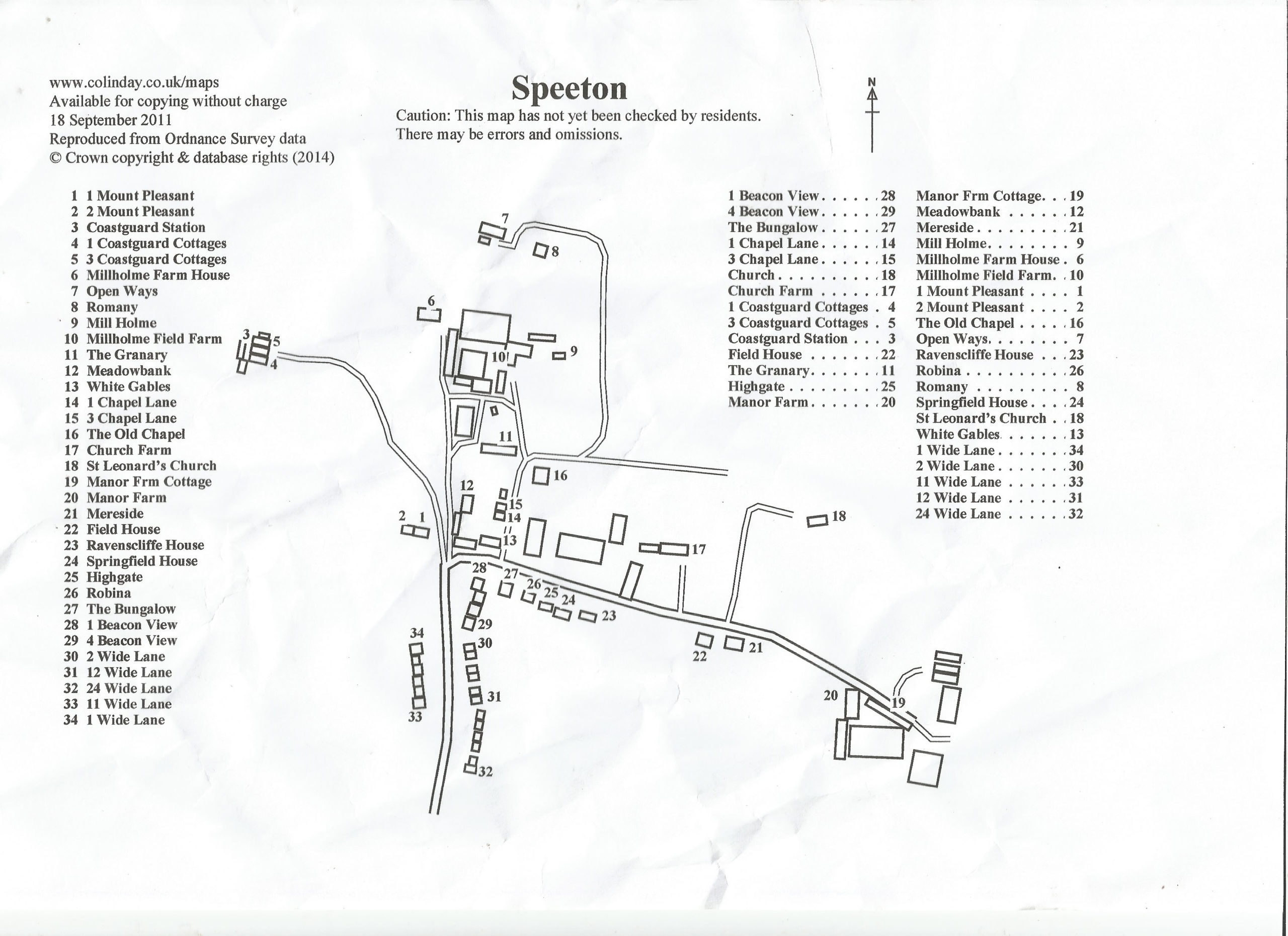 Speeton Map of Houses